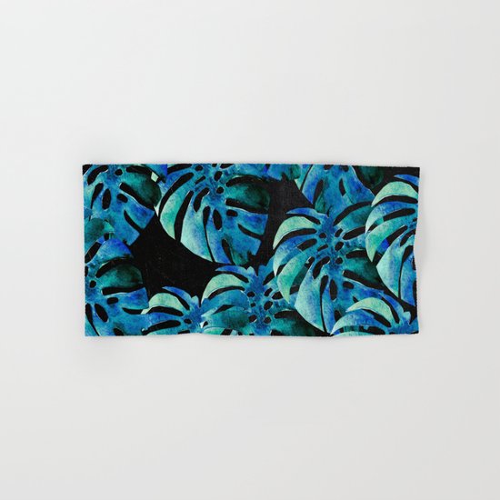 Monstera Pattern Blue On Chalkboard Hand & Bath Towel