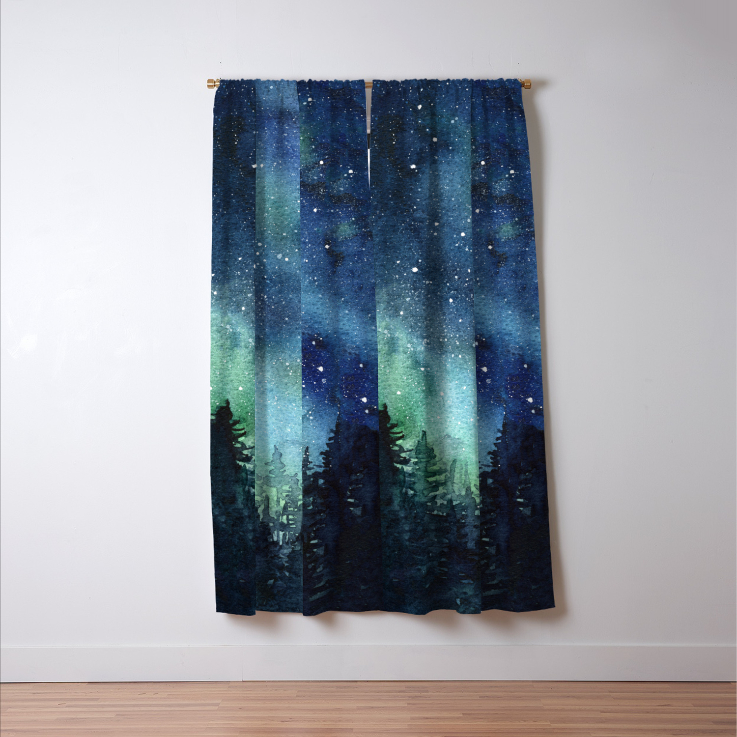 Galaxy Watercolor Aurora Borealis Painting Blackout Curtain By