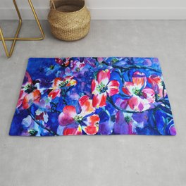 Watercolor Blue & Red Flowers Area & Throw Rug