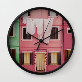 Pink Laundry in Burano Wall Clock