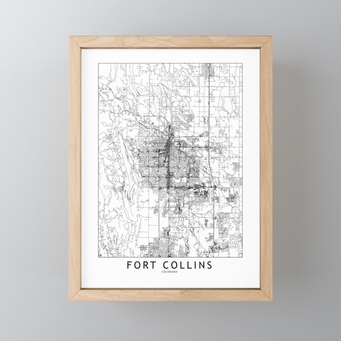 Fort Collins White Map Framed Mini Art Print