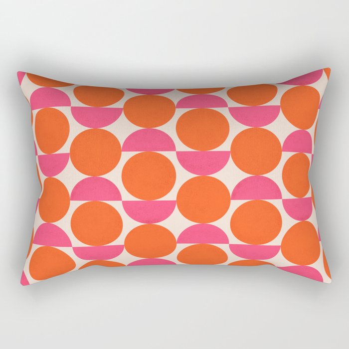Vintage Mid-century Modern Abstract Geometric Balancing Shapes in Bright Bold Vibrant Fuchsia Pink and Hot Tangerine Orange Rectangular Pillow