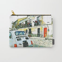 Pizzo Calabro: old car parked in a street Carry-All Pouch | Street, Color, Windows, Digitalmanipulation, Balconies, Car, Pizzocalabro, Watercolor, Italy, Southernitaly 