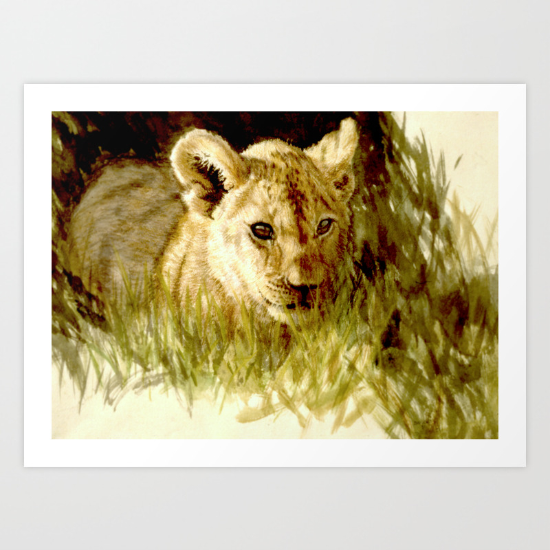 Lion Cub Watercolor Art Print By Randallbennett Society6