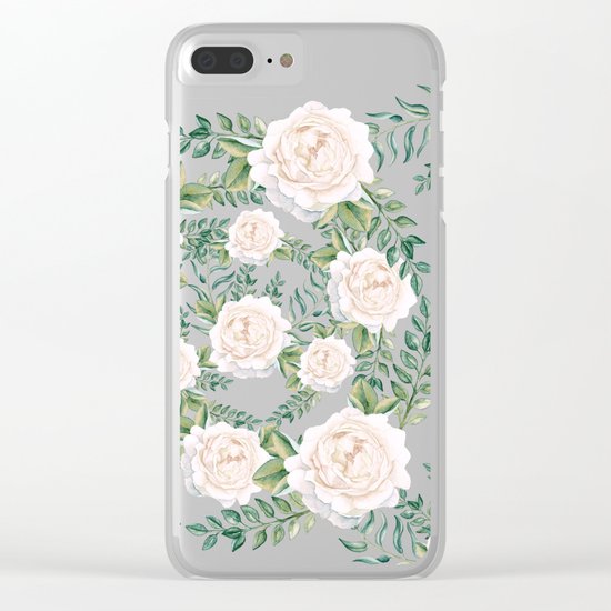 Garden Roses Mandala Pink Green Cream Clear iPhone Case