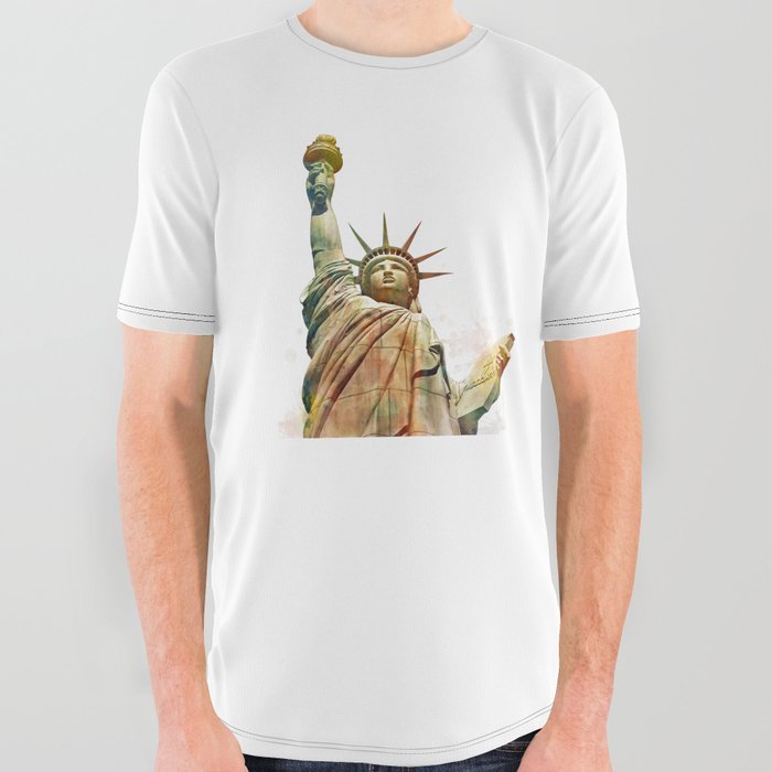 Statue of Liberty Watercolor Print by Zouzounio Art All Over Graphic Tee