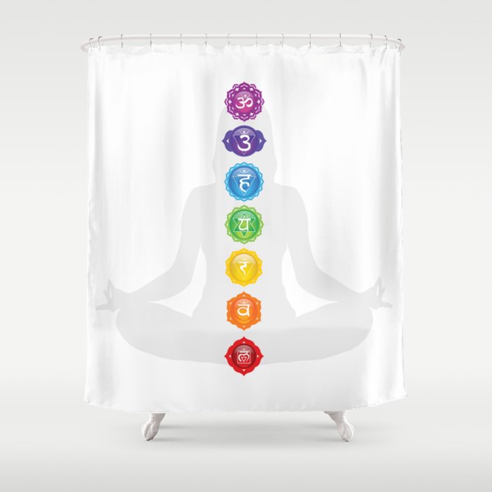 Chakra Symbols Woman Silhouette Shower, Woman Silhouette Shower Curtain