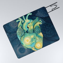 Anatomical Human Heart - Starry Night Inspired Picnic Blanket