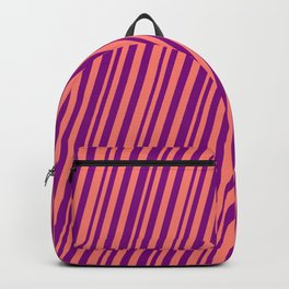 [ Thumbnail: Salmon and Purple Colored Stripes Pattern Backpack ]