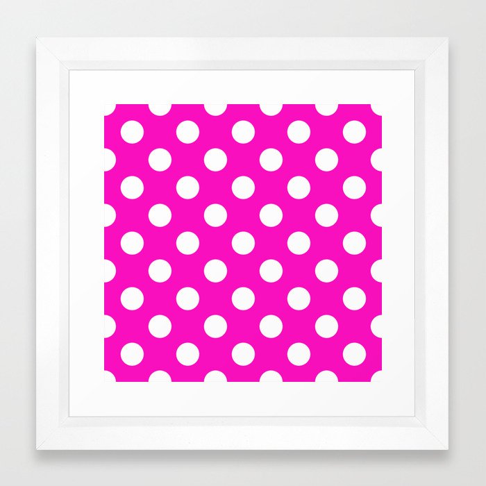 Shocking Pink Fuchsia White Polka Dots Pois Pattern Framed Art Print By Makeitcolorful Society6