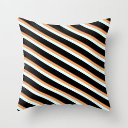 [ Thumbnail: Sienna, Brown, Light Cyan, and Black Colored Striped/Lined Pattern Throw Pillow ]