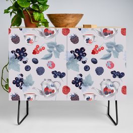 Strawberry Pattern with raspberries, blackberries and teapot Credenza