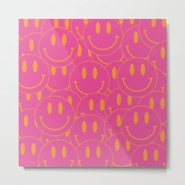 Groovy Pink and Orange Smiley Face Mania Metal Print | Collage, Retro, Cheerful, 70S, Pattern, Emoji, Happiness, Cool, 60S, Aesthetic 