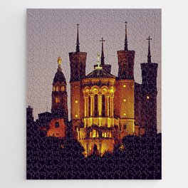 Fourviere basilica at night - Lyon Fine Art Travel Photography Jigsaw Puzzle