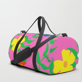 Bright 80’s Summer Flowers On Hot Pink Duffle Bag