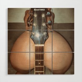 Erotic girl with guitar Wood Wall Art
