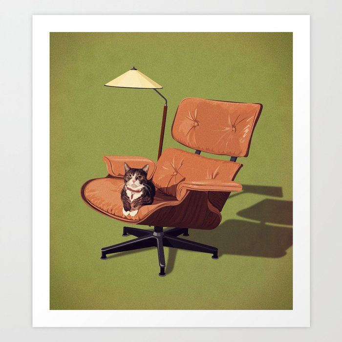 Cats on Chairs Deluxe Collection - Green Art Print