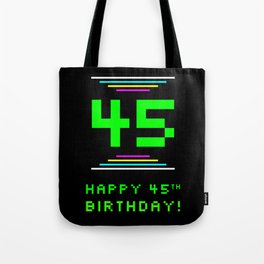 [ Thumbnail: 45th Birthday - Nerdy Geeky Pixelated 8-Bit Computing Graphics Inspired Look Tote Bag ]