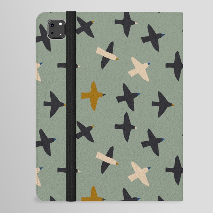 Stylish minimalism seamless pattern with rooks on grey green background . Modern print with rooks in minimalism scandinavian style iPad Folio Case