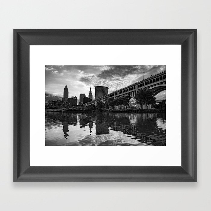 Downtown Cleveland Skyline - Grayscale Edition Framed Art Print