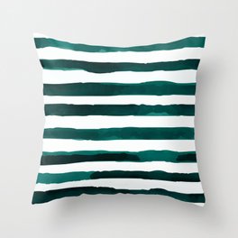 Watercolor Stripes (Emerald Green) Throw Pillow