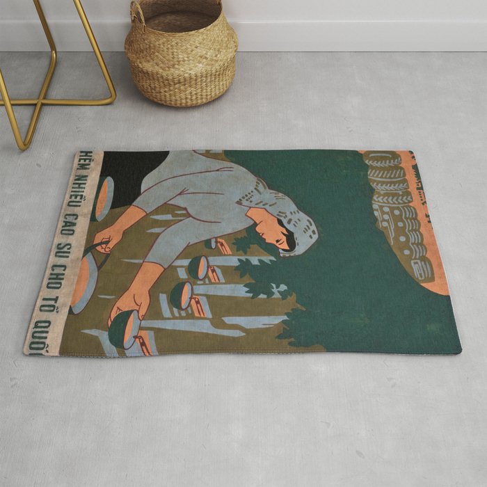 Vietnamese Poster: Rubber Production 'More Rubber for the Fatherland' Rug