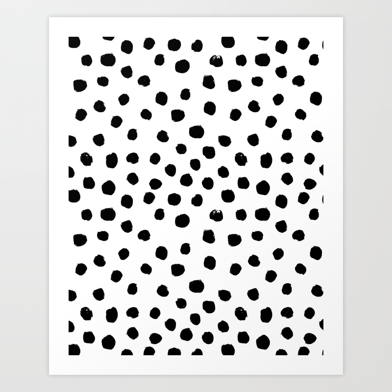 Preppy Black And White Dots Minimal Abstract Brushstrokes Painting