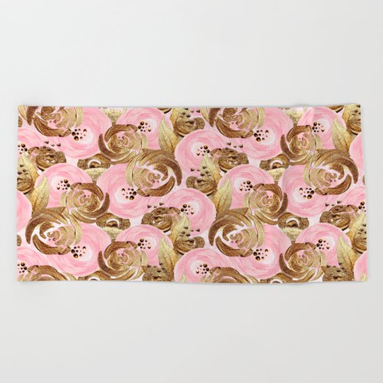 Gold Roses Beach Towel