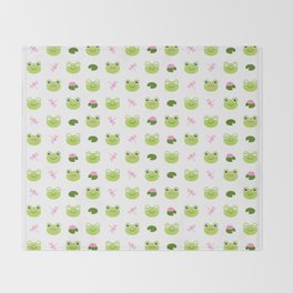 Frogs, Dragonflies and Lilypads on White Throw Blanket
