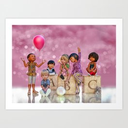 School Kids With Balloon Art Print