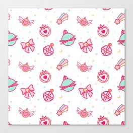 Cute Colourful Magical Girl Pattern with Hearts, Stars & Sparkles Canvas Print