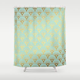 Art Deco Mermaid Scales Pattern on aqua turquoise with Gold foil effect Shower Curtain