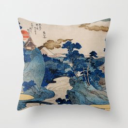 Cottages On Cliffs Traditional Japanese Landscape Throw Pillow