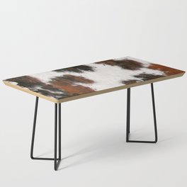 Bohemian Rust Cowhide Patch of Fur Painted with Brushstrokes Coffee Table