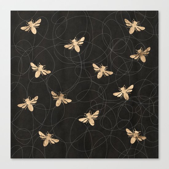 Busy Bees (Black) Canvas Print