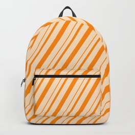[ Thumbnail: Bisque and Dark Orange Colored Lines/Stripes Pattern Backpack ]