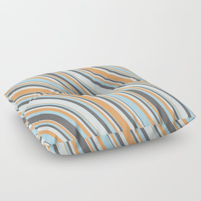 Dim Gray, Light Cyan, Brown & Light Blue Colored Striped Pattern Floor Pillow
