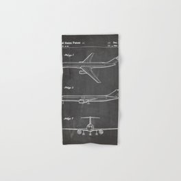 Boeing 777 Airliner Patent - 777 Airplane Art - Black Chalkboard Hand & Bath Towel