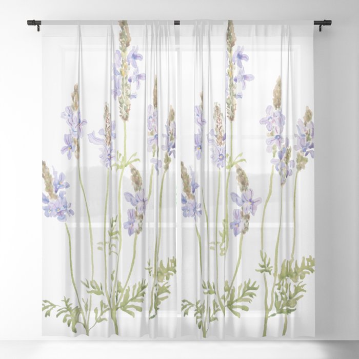 purple fernleaf lavender watercolor Sheer Curtain