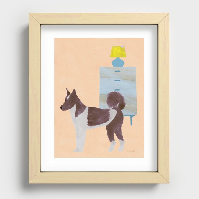 Dog and a Table Lamp - Brown and Pink Recessed Framed Print