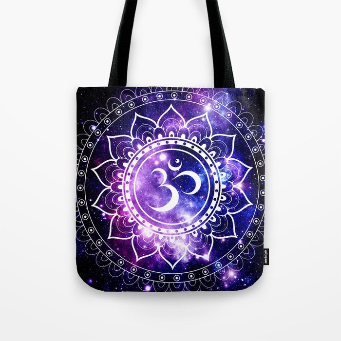 om mandala: purple blue space Tote Bag