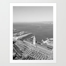Ferry Building Marketplace from Above, San Francisco, California - Black & White Art Print