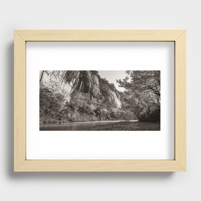 Panoramic Landscape Along The Buffalo River and Roark Bluff - Sepia Edition Recessed Framed Print