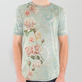 seamless, pattern, with delicate roses and monograms, shabby chic, retro. All Over Graphic Tee