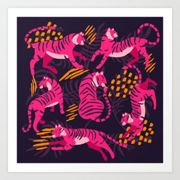 Pink Tigers on Purple Art Print