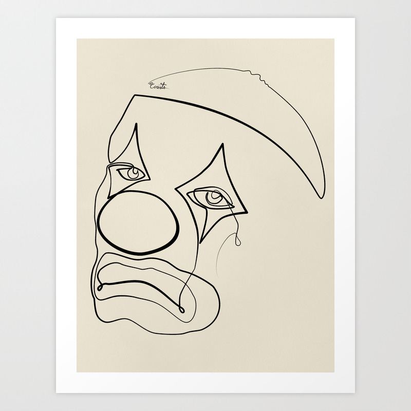 Sad Clown Line Art Print By Evarts Society6