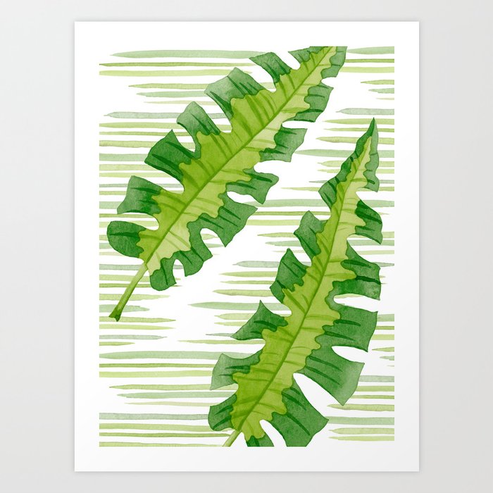 Tropical Leaves Watercolor Painting Art Print By Stevehaskamp