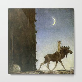 “Leap the Elk” Watercolor by John Bauer Metal Print