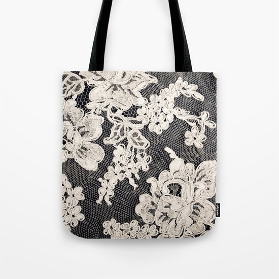 black and white lace- Photograph of vintage lace Tote Bag