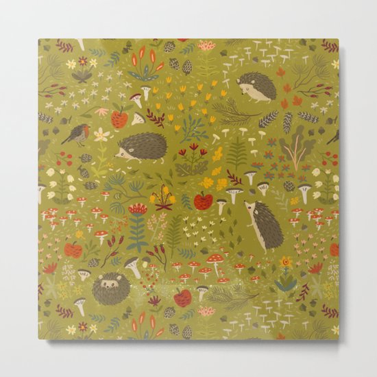 Hedgehog Meadow Metal Print